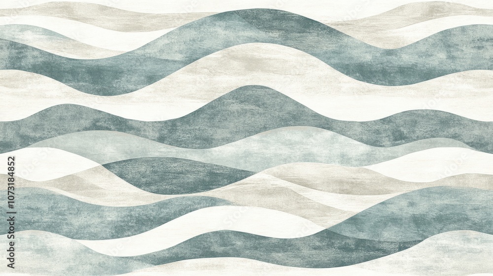 Fototapete Abstract layered wave patterns on a white background, creating a tranquil and sophisticated look
