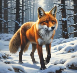 Obraz premium Illustration of cute animal. Fox in winter season.