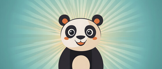 Fototapeta premium Adorable Cartoon Panda Bear with Sunburst Background Illustration, Adorable Cartoon Panda Bear with Sunburst Background Illustratio