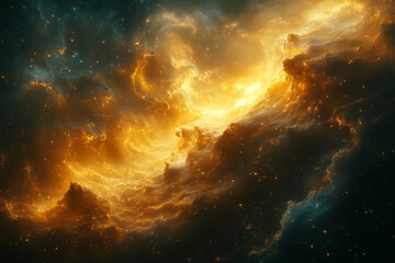 Fototapeta premium Abstract representation of God creating the universe, filled with stars, galaxies, and cosmic elements, showcasing divine power and a mystical atmosphere with cosmic light. 