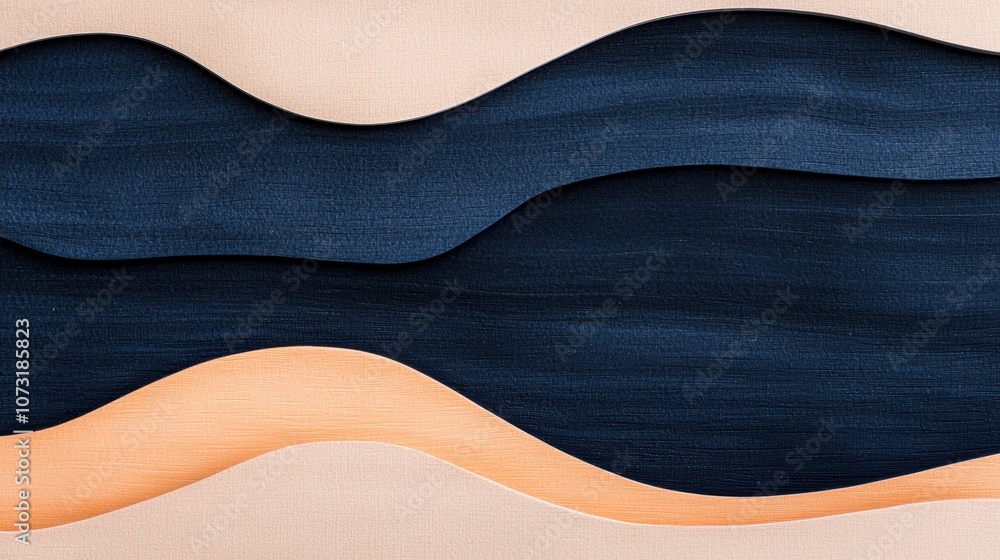 Poster an abstract composition featuring smooth, wavy lines in contrasting colors, creating a harmonious vi