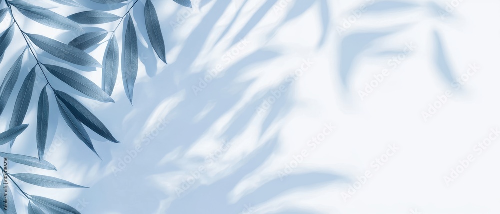 Poster a serene background featuring delicate, overlapping leaves casting soft shadows, creating a calming 