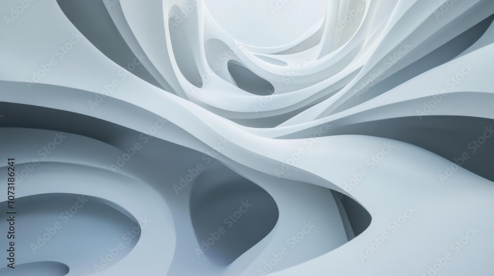 Poster abstract wave patterns with smooth lines on a white background, creating a minimalist design
