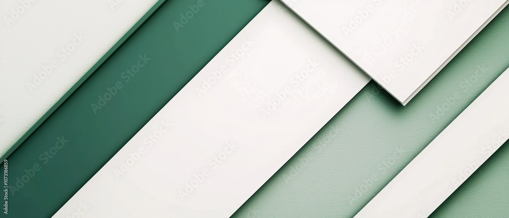 Poster a close-up view of layered textured paper in shades of green and white, creating an abstract and vis