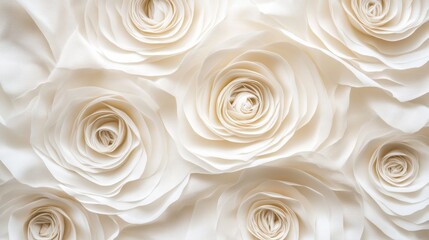 Abstract white background with layered circular shapes, soft shadows adding depth