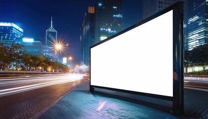 Modern Empty Advertisement Board – Blank White Signboard in City Bus Stand at Night