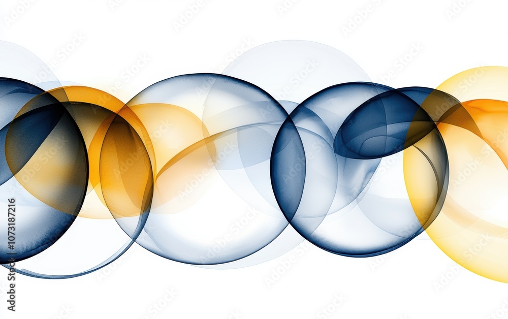 Poster a series of overlapping circles in varying shades of blue, orange, and yellow, creating an abstract 