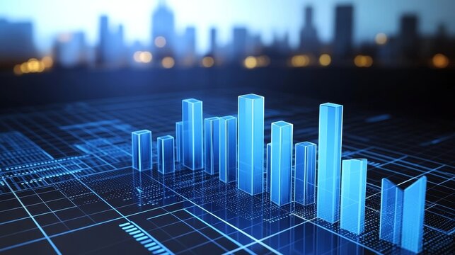 Glowing 3D Data Chart with a Futuristic and Abstract Theme, Set Against a Dark, Textured Background