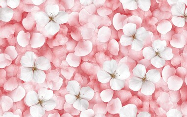A vibrant pattern of white and pink flower petals, creating a soft and delicate floral design.