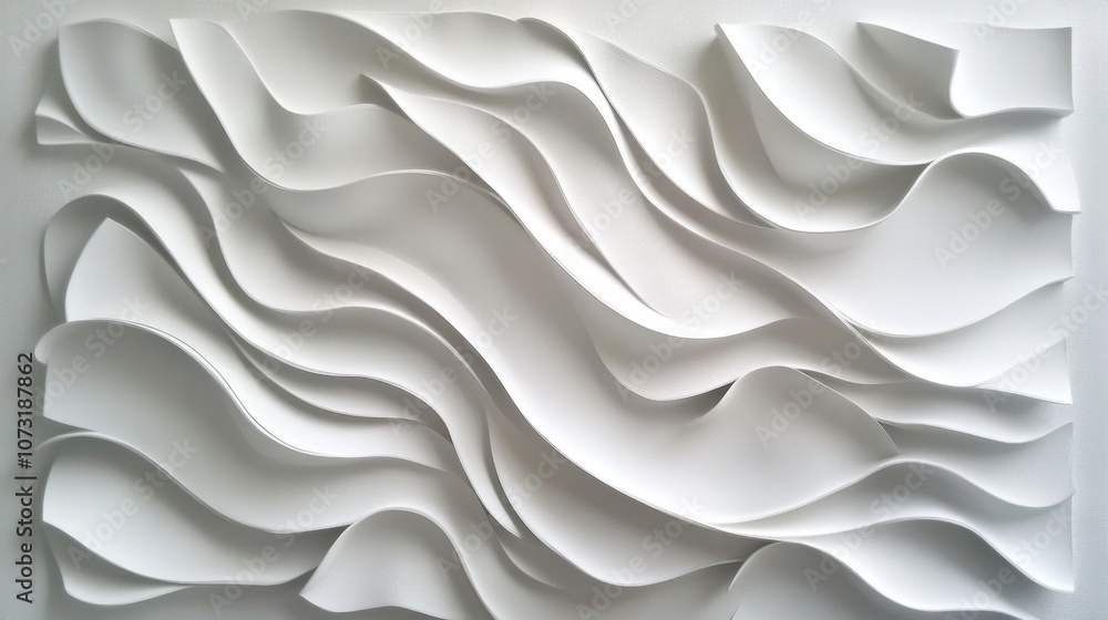 Poster abstract white background with wave-like textures and gentle gradients, creating a serene atmosphere