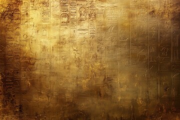 Fototapeta premium Golden Background with Pattern of Ancient Egyptian Hieroglyphics and Rich Textured Surface