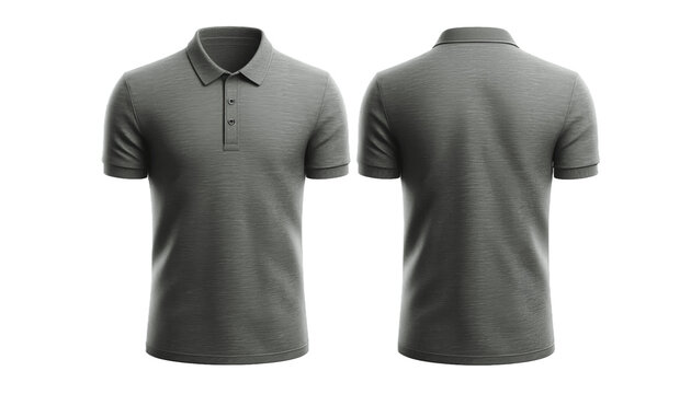 Mock up image of a plain polo shirt front and back in gray on a transparent background