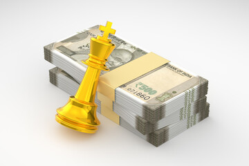Indian Rupee 500 with Gold Chess King - 3D Render Illustration