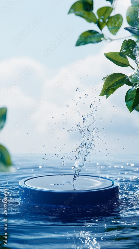 Poster a blue object is floating on the water