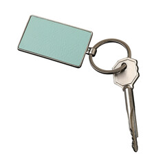 Metal and leather keychains with one metal home key, png isolated background.