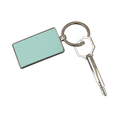 Metal and leather keychains with one metal home key, png isolated background.