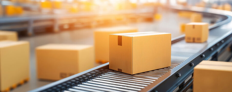 Boxes on conveyor belt at shipment facility