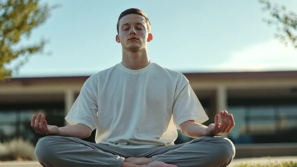 Student Meditating Outside Classroom Before Exam Preparation