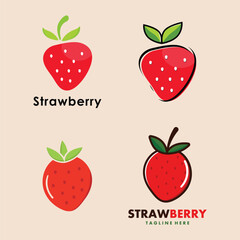 Fresh Strawberry Fruit Logo Template