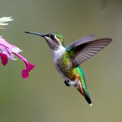 Fototapeta premium Hummingbird against a tropical blurred green background