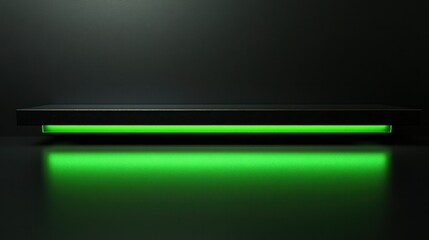 Green horizontal beam across a sleek black surface, radiating an aura of elegance and modern sophistication in a minimalist design