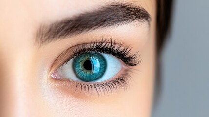 Obraz premium A close-up of a striking blue eye, highlighting intricate details in the iris and eyelashes, This image is ideal for beauty, health, and vision-related projects, as well as artistic expressions,