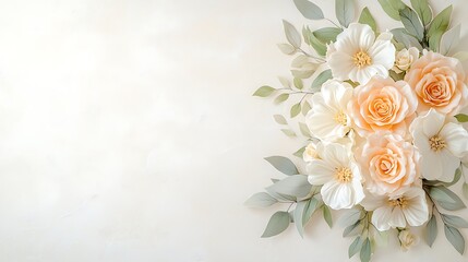 Create stunning floral arrangements with soft peach and cream flowers on a light background