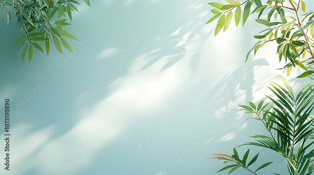 Poster create a serene and inviting space with lush greenery and soft natural light effects
