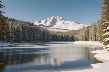 Frozen Lake in Winter 
