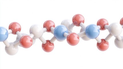 Digital structure of insulin molecule highlighting bonds and atoms in red and blue colors on a white background
