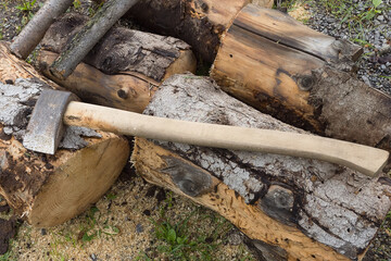 Cleaver ax for preparing firewood for the winter