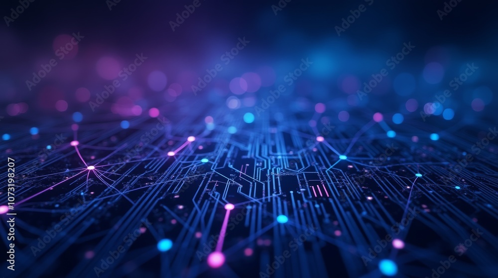 Poster futuristic digital network with glowing lines and nodes, abstract technology background