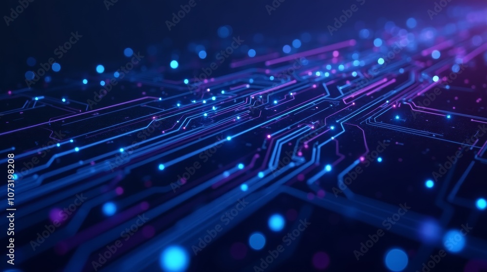 Poster futuristic digital network with glowing lines and nodes, abstract technology background