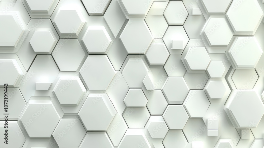 Poster abstract hexagonal pattern in white tones, creating a modern and sleek design.