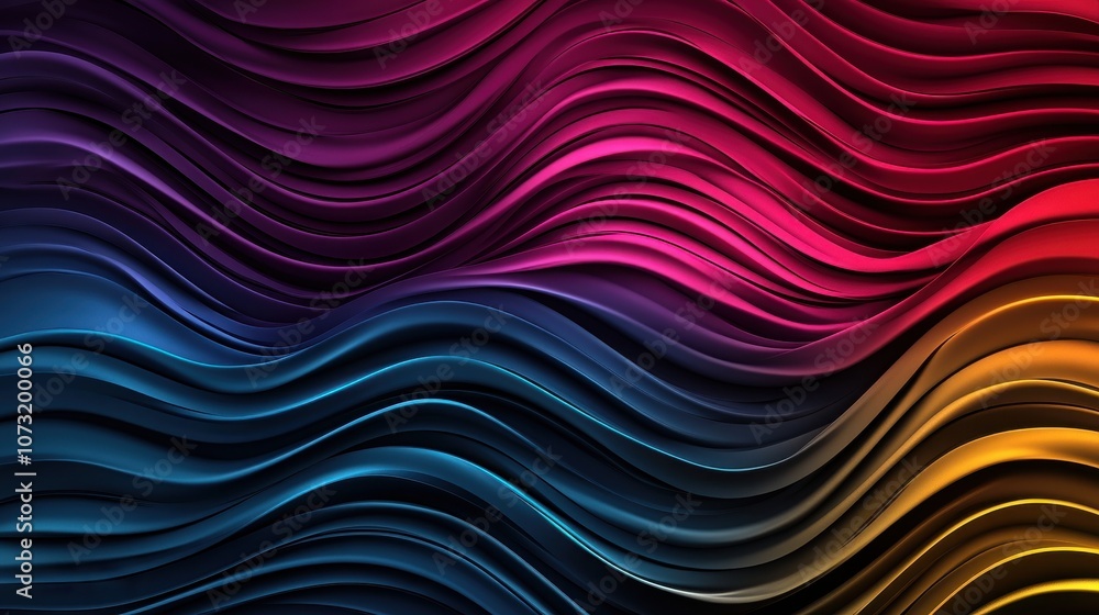 Poster a vibrant abstract background featuring flowing waves in shades of blue, pink, and gold, creating a 