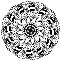 Abstract Outline Mandala with Zen Patterns, Tangled Coloring Page for Activity