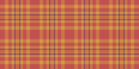 India fabric texture plaid, napkin seamless vector pattern. Funky textile check background tartan in orange and red colors.