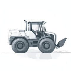 Naklejka premium White Tractor with Large Tires and Front Loader