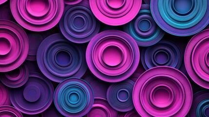 Colorful abstract background with layered circular patterns in vibrant shades of pink and blue.