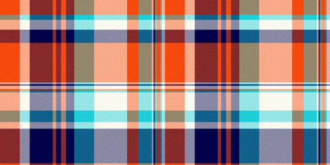 Fold vector texture tartan, editable background pattern seamless. Intense check textile fabric plaid in bright and sea shell colors.