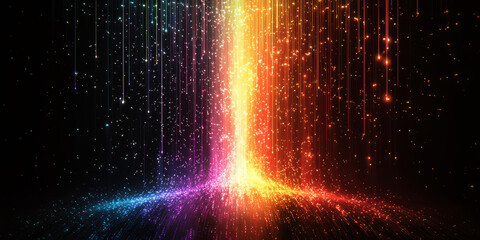 A vertical digital pipeline descending straight down, glowing against the black background.