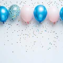 Obraz premium birthday balloons on white background in blue tonesgenerative ai