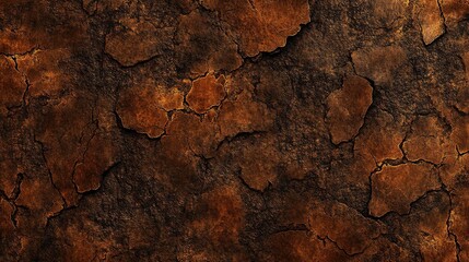 Textured surface of weathered brown cracked earth, showcasing patterns and shades reflecting age and natural erosion.