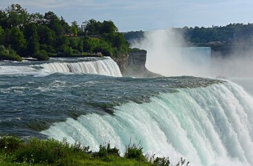 spectacular view of american falls, bridal veil falls, and horseshoe falls from the prospect point...