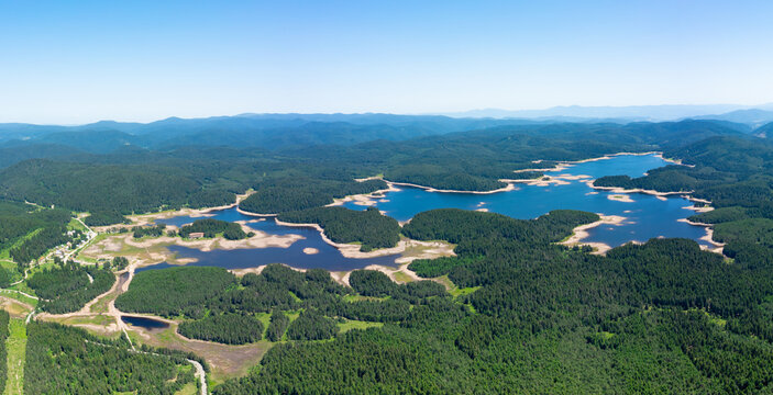 Drone photo of a large lake in Bulgaria