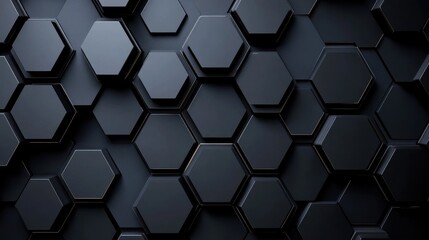 Fototapeta premium A stunning black hexagonal pattern creating a modern, sleek background with depth and texture.