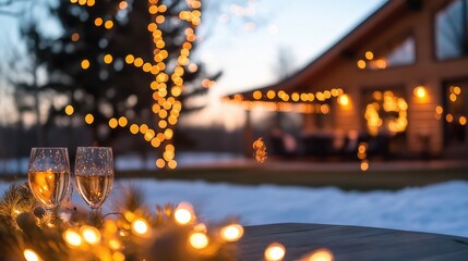 Celebrate the joy of a cozy winter evening with sparkling drinks and beautiful lights in the background