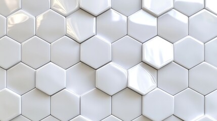 Fototapeta premium Close-up of glossy white hexagonal tiles arranged in an aesthetically pleasing pattern.