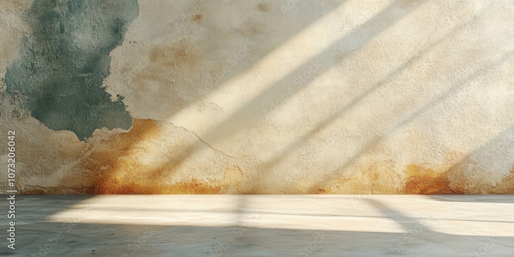 Poster minimal abstract background with textured wall and soft shadows in neutral tones, perfect for creati