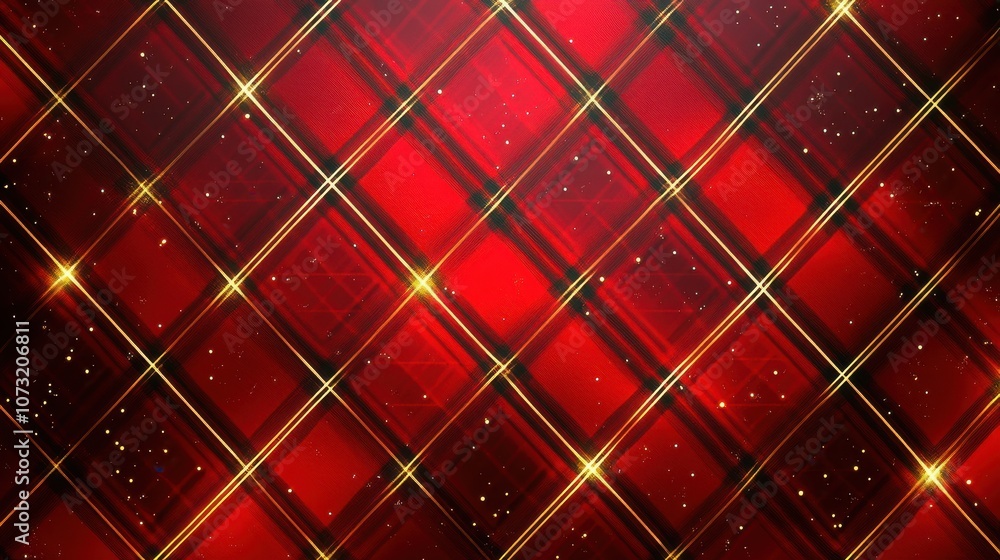 Poster sparkling red and gold patterned background with diagonal lines and a festive mood.